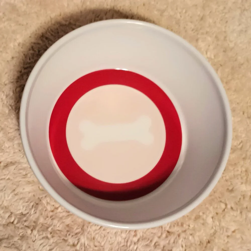 VGUC ~ Martha Stewart Pets Non-Slip Dog Food Bowl + Rubber Squeaky Bone Dog Toy